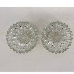 Vintage Hazel-Atlas Tapered Candle Holders Clear‎ Glass Sunflower Daisy Set of 2